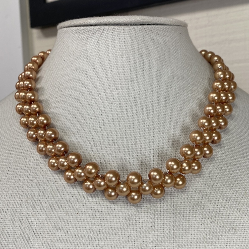 Vintage Wire Weaved Honey Gold Pearl Bead Necklace